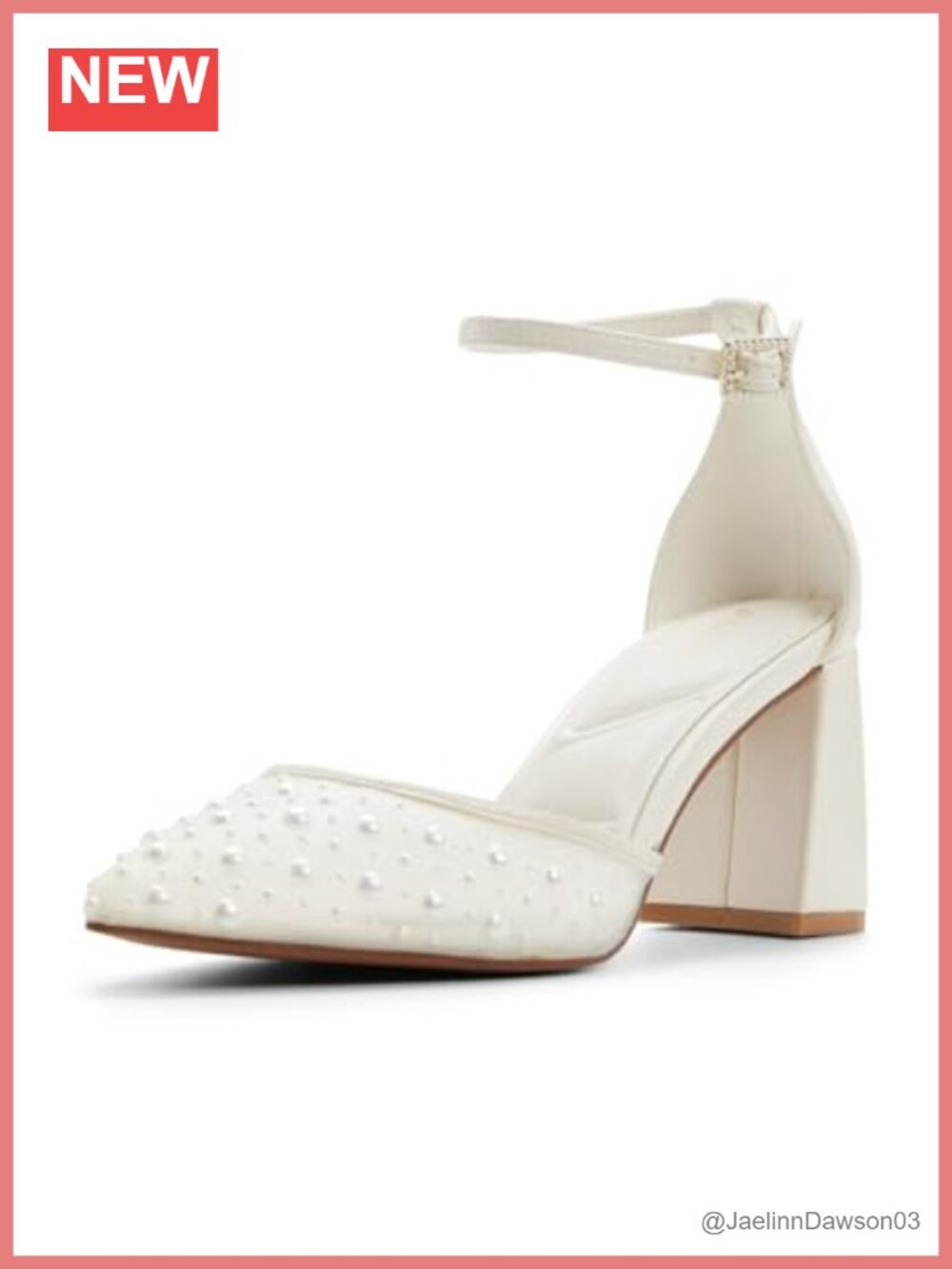 Women's Pointed Toe Ankle Strap Block Heel Pumps in Mesh, Buckle Closure